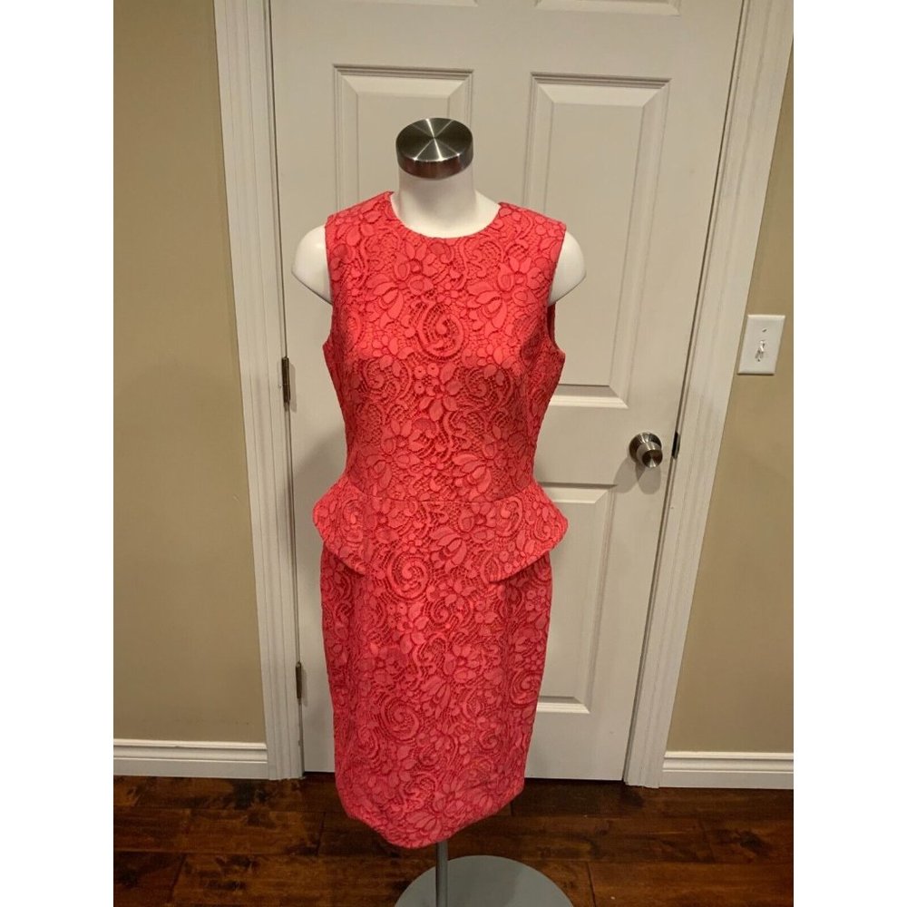Jason Wu Pink Floral Lace Sleeveless Dress w/ Peplum Waist, Size 10
